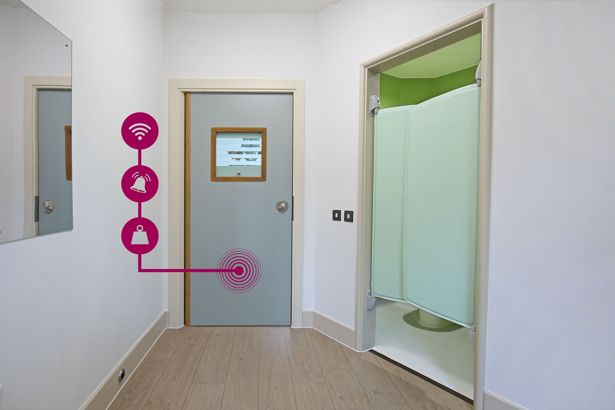 Anti-barricade door with full-door ligature alarm - Wonford House