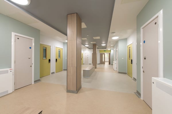 Doors with electronic locks at mother and baby unit